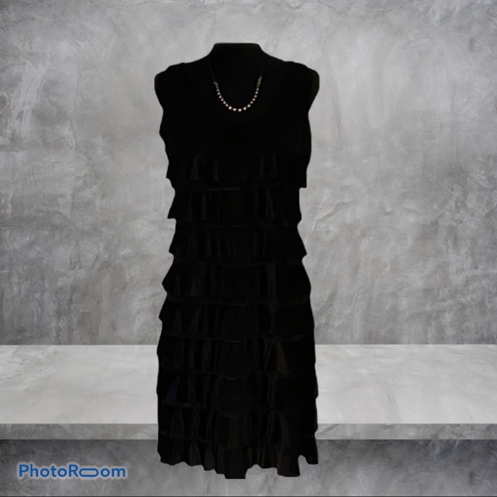 Melis Kozan Cha Cha Dress. Black Velvet Ruffles. L